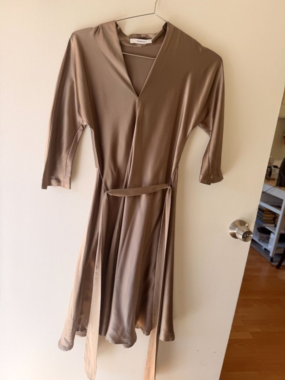 silk midi dress brown taupe formal dress womens xs size 0 Pharaoh